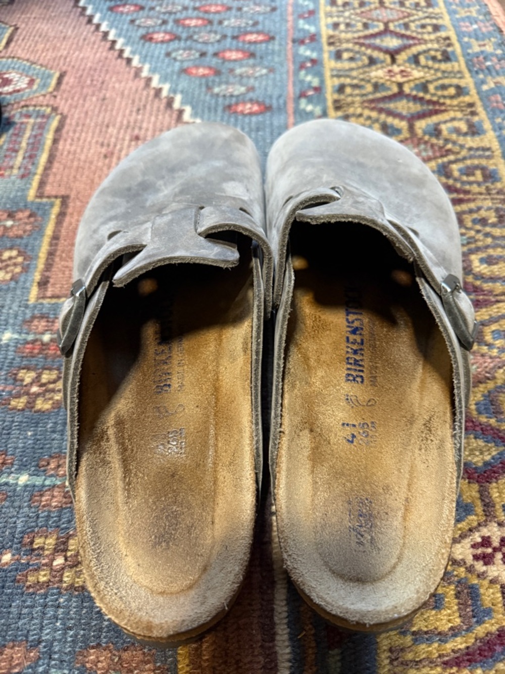 Women's Birkenstock Suede Slip-On Clog in gray with Adjustable Strap - Picture 2 of 5